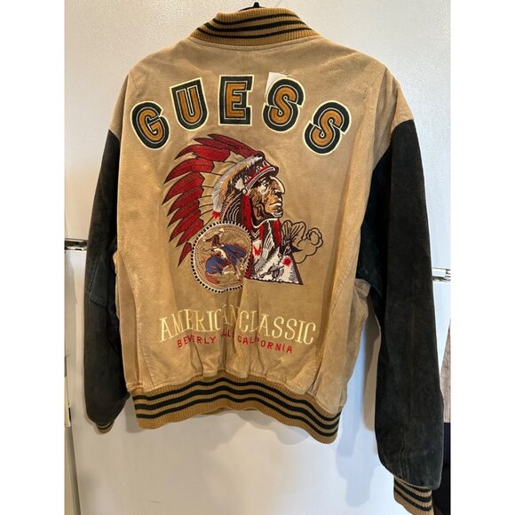 VINTAGE GUESS BEVERLY HILLS VARSITYRARE BIG LOGO SZ L CONDITION BELOW